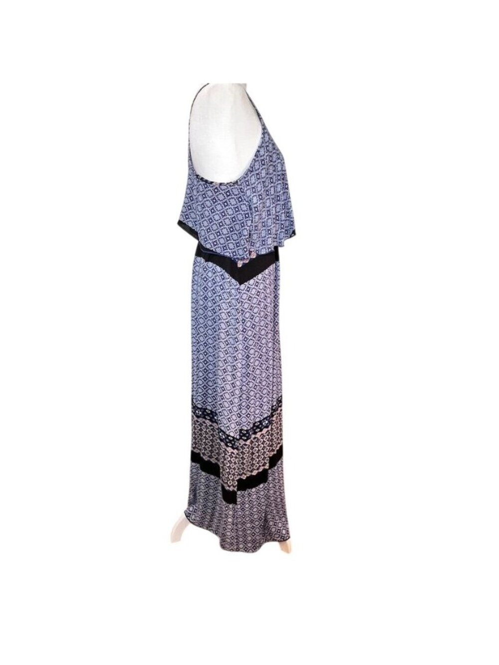 Boho Bali Batik Print Maxi Dress Layered Racerback Sleeveless Sundress Resort - Picture 5 of 15